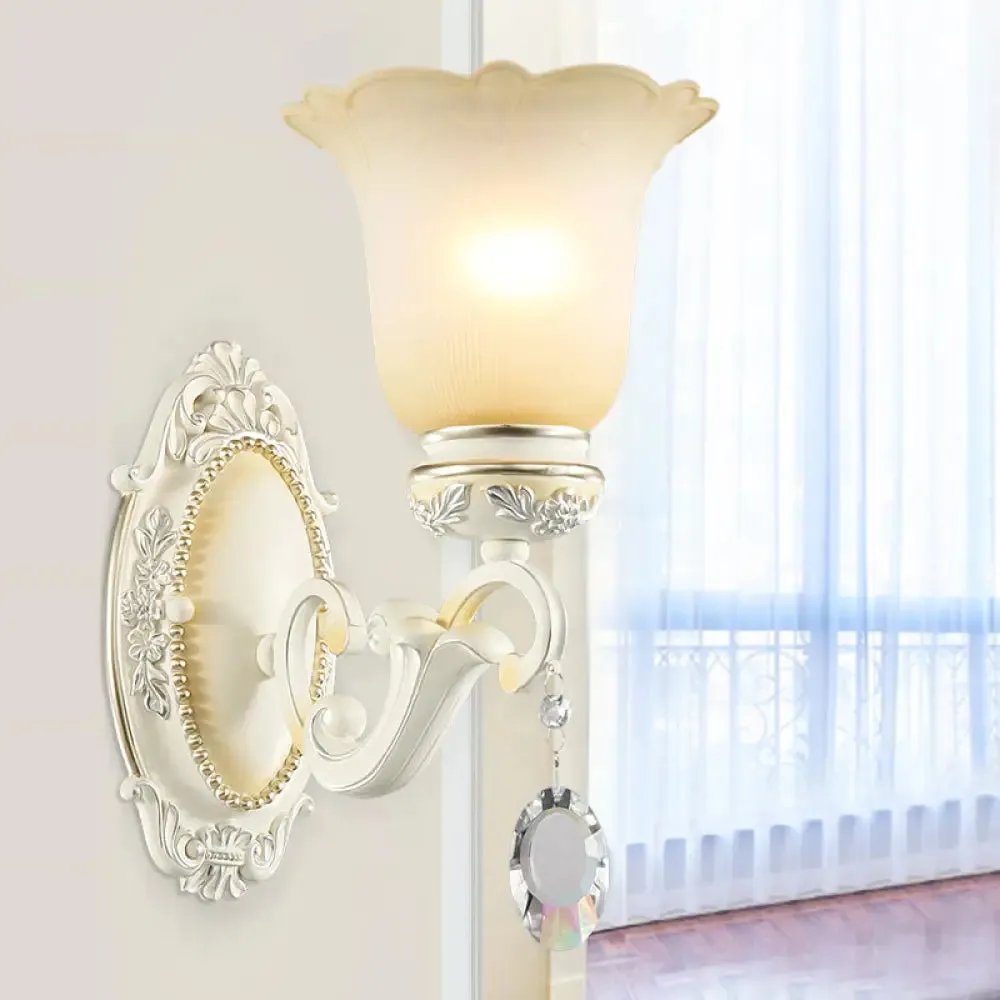 Ivory Flower Wall Sconce Light with White Glass and 1/2 Lights for Traditional Living Rooms