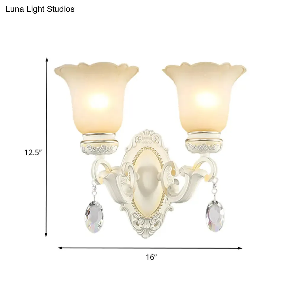 Ivory Flower Wall Sconce Light with White Glass and 1/2 Lights for Traditional Living Rooms