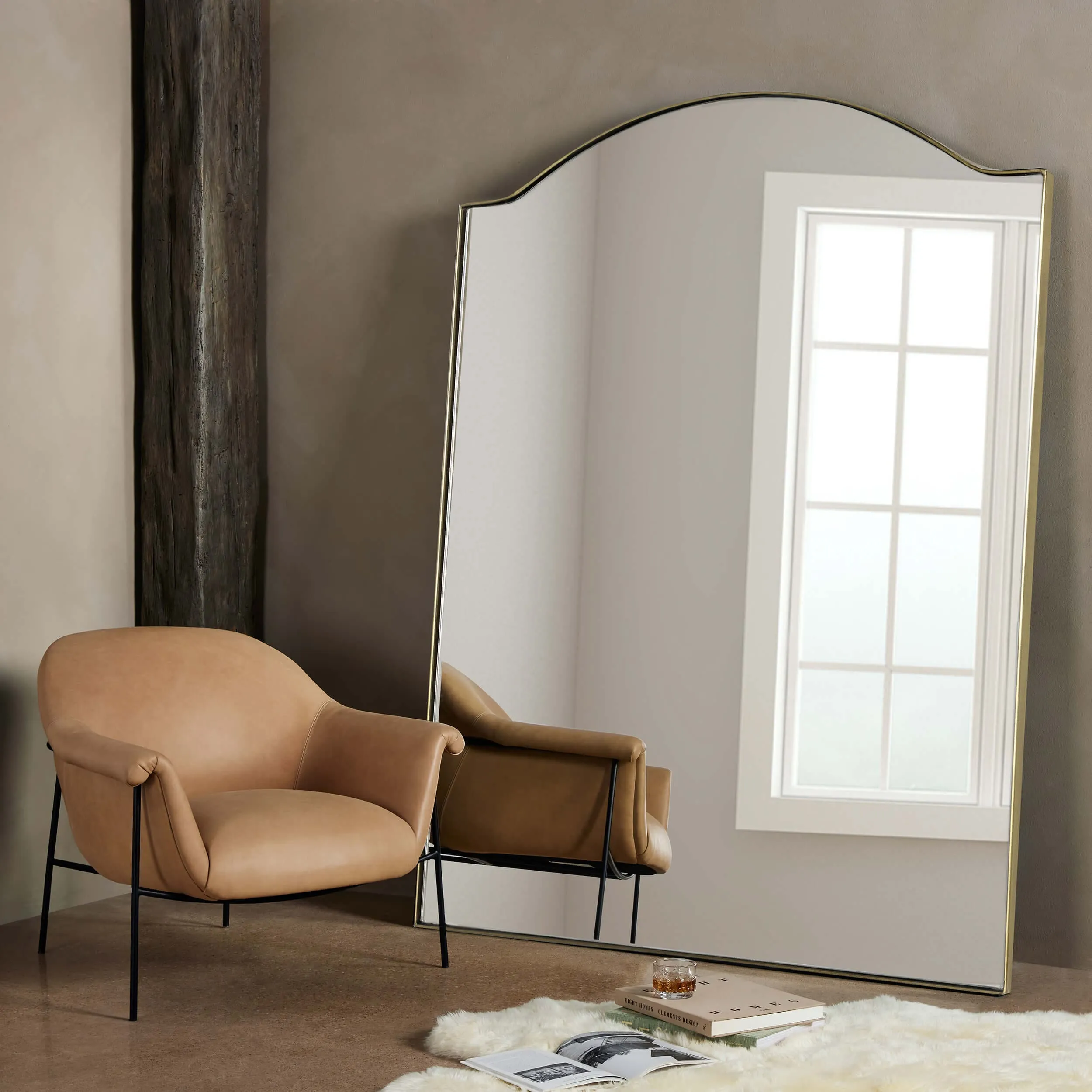 Jacques Floor Mirror, Antique Brass