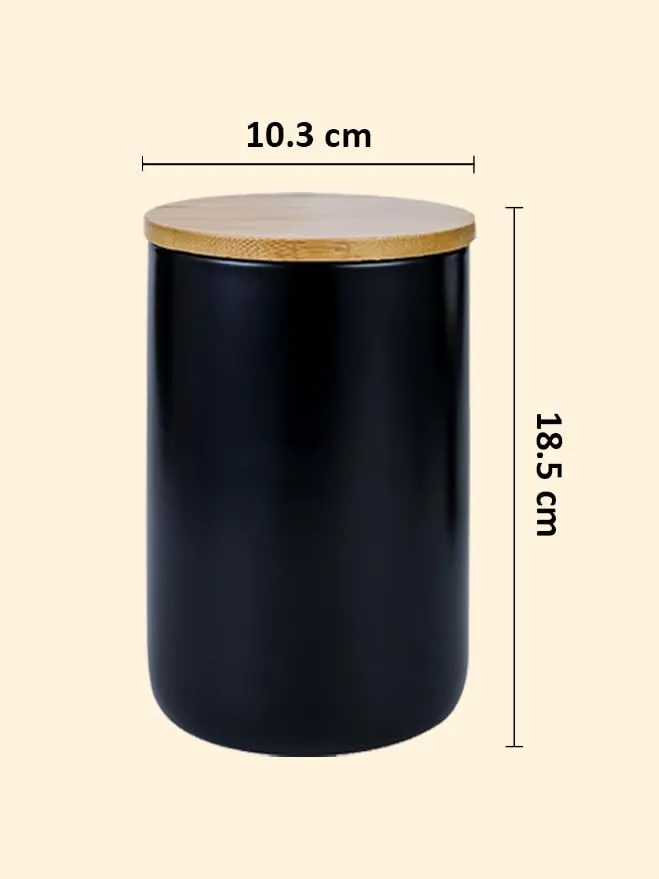 Kuber Industries Ceramic Jar | Food Storage Jar | Kitchen Storage Jar | Round Jar for Home | Sugar Storage Jar | Airtight Bamboo Lid | YX07-L-BK | 1000 ML | Black