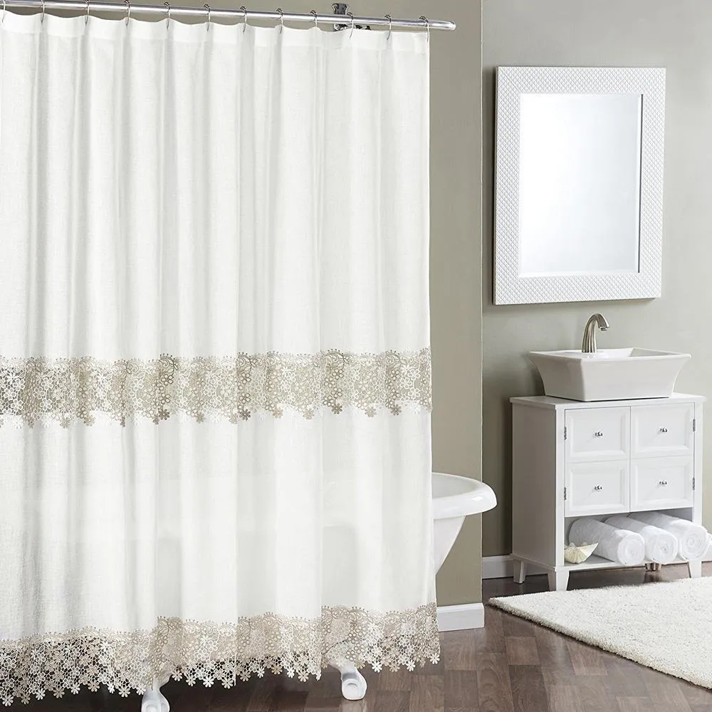Lillian Macram Band Fabric Shower Curtain