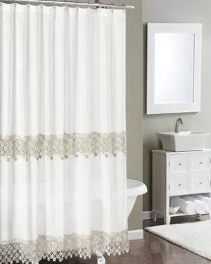 Lillian Macram Band Fabric Shower Curtain