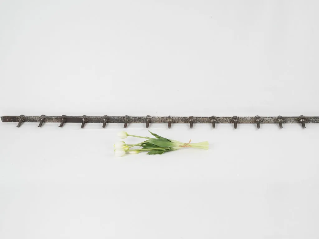 Long French butcher's shop wall hooks bar w/ 14 removable hooks 59" long