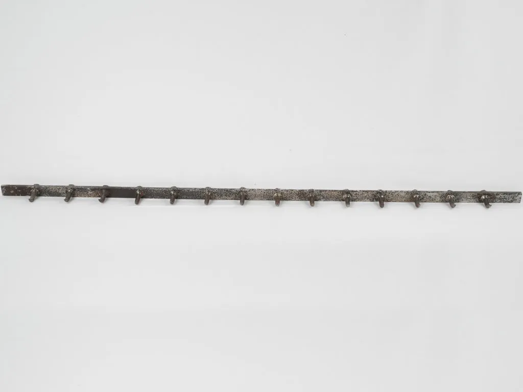 Long French butcher's shop wall hooks bar w/ 14 removable hooks 59" long