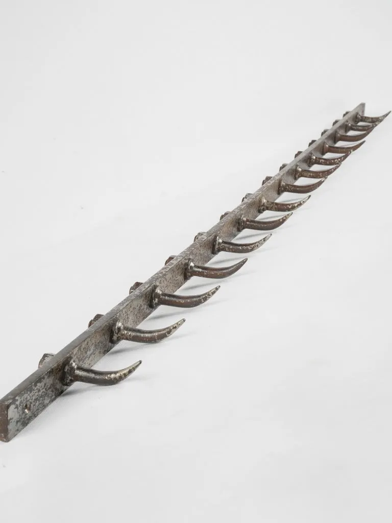 Long French butcher's shop wall hooks bar w/ 14 removable hooks 59" long