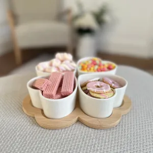 Love Heart Shaped Set of 4 Snacking Bowls and Tray