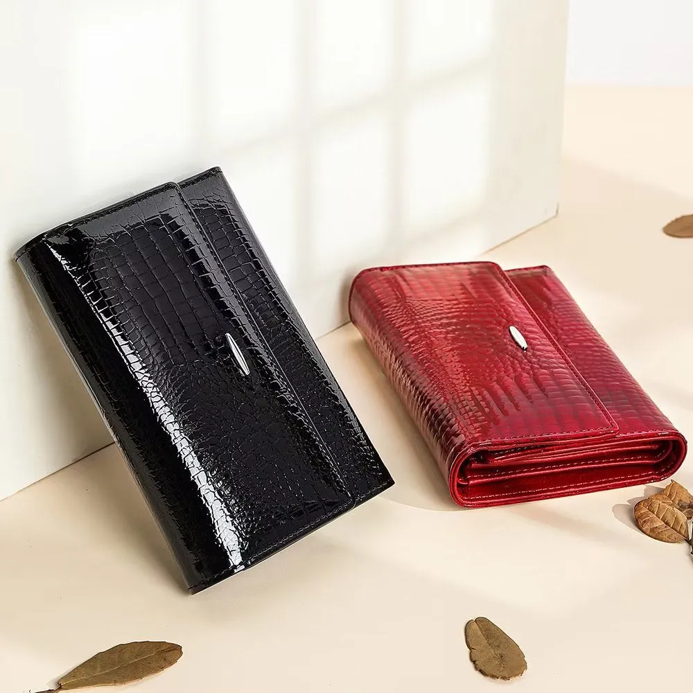 Luxury CrocLeather Short Trifold Wallets
