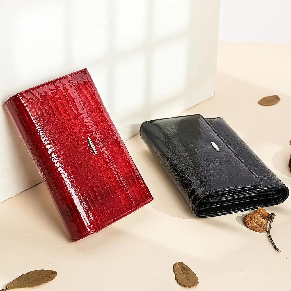 Luxury CrocLeather Short Trifold Wallets