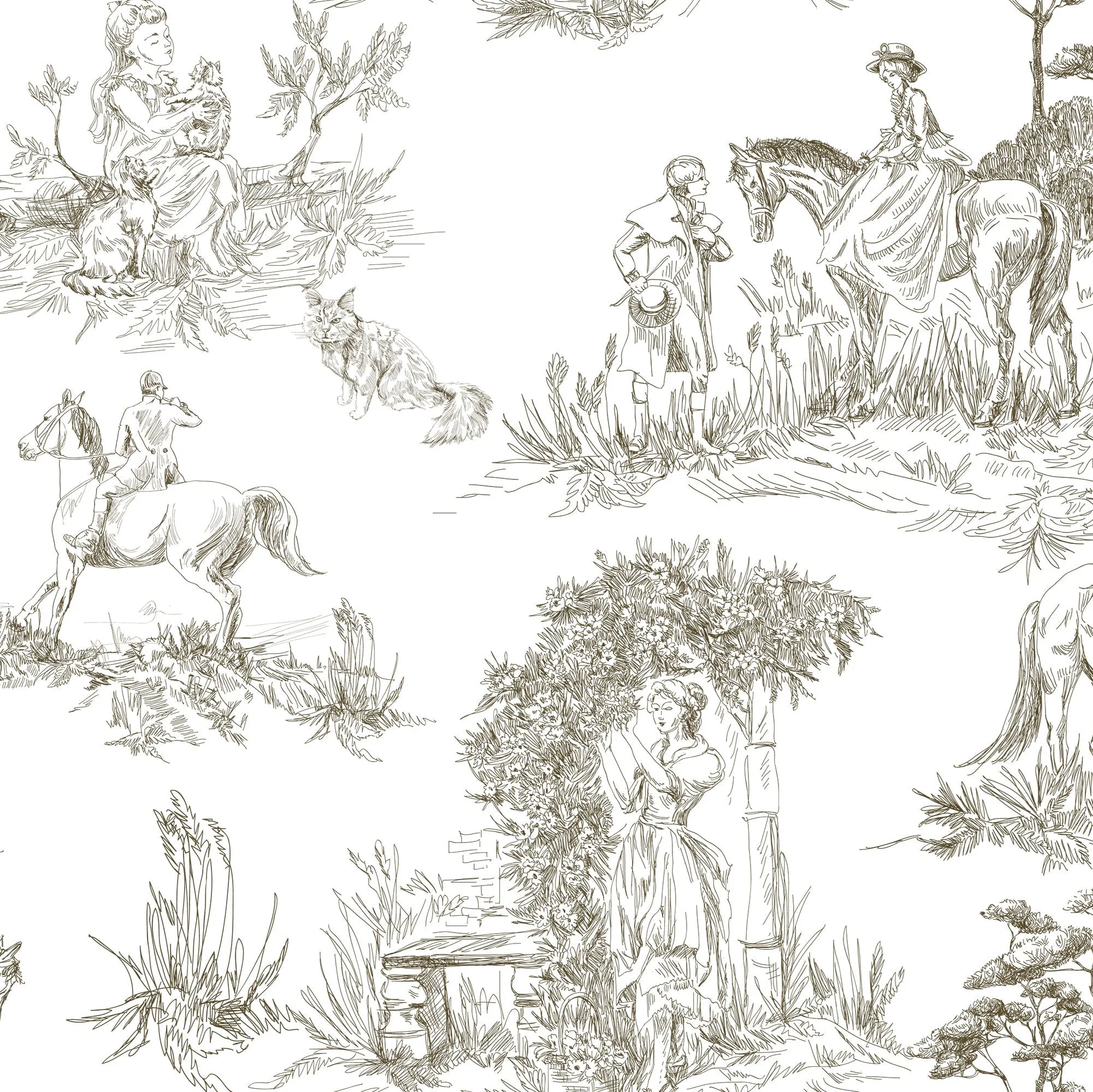 Luxury French Toile Wallpaper – Elegant Vintage Horse & Equestrian Wallcovering