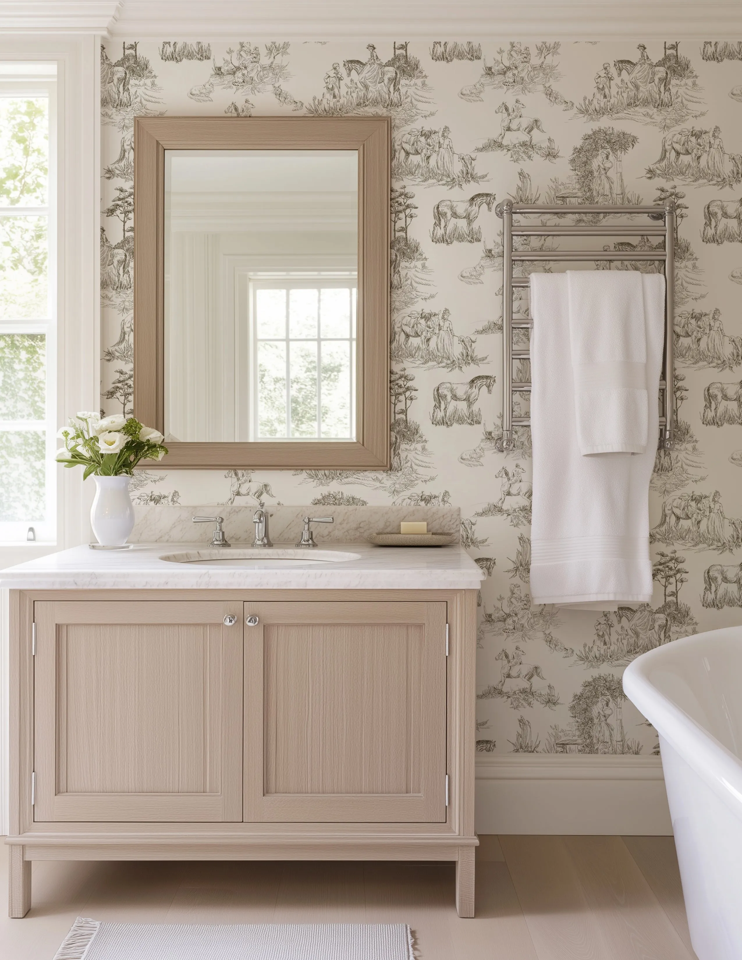 Luxury French Toile Wallpaper – Elegant Vintage Horse & Equestrian Wallcovering