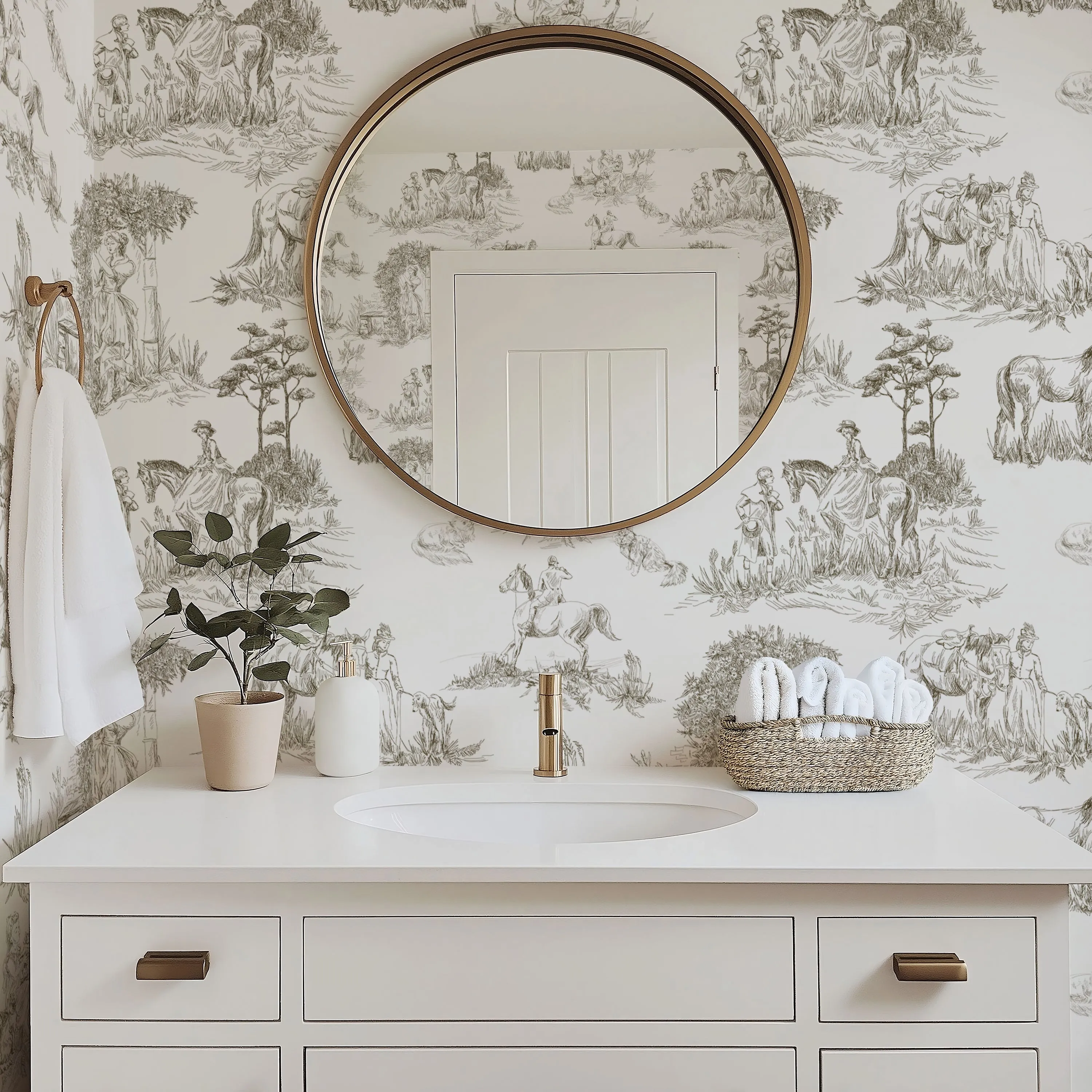 Luxury French Toile Wallpaper – Elegant Vintage Horse & Equestrian Wallcovering