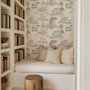 Luxury French Toile Wallpaper – Elegant Vintage Horse & Equestrian Wallcovering