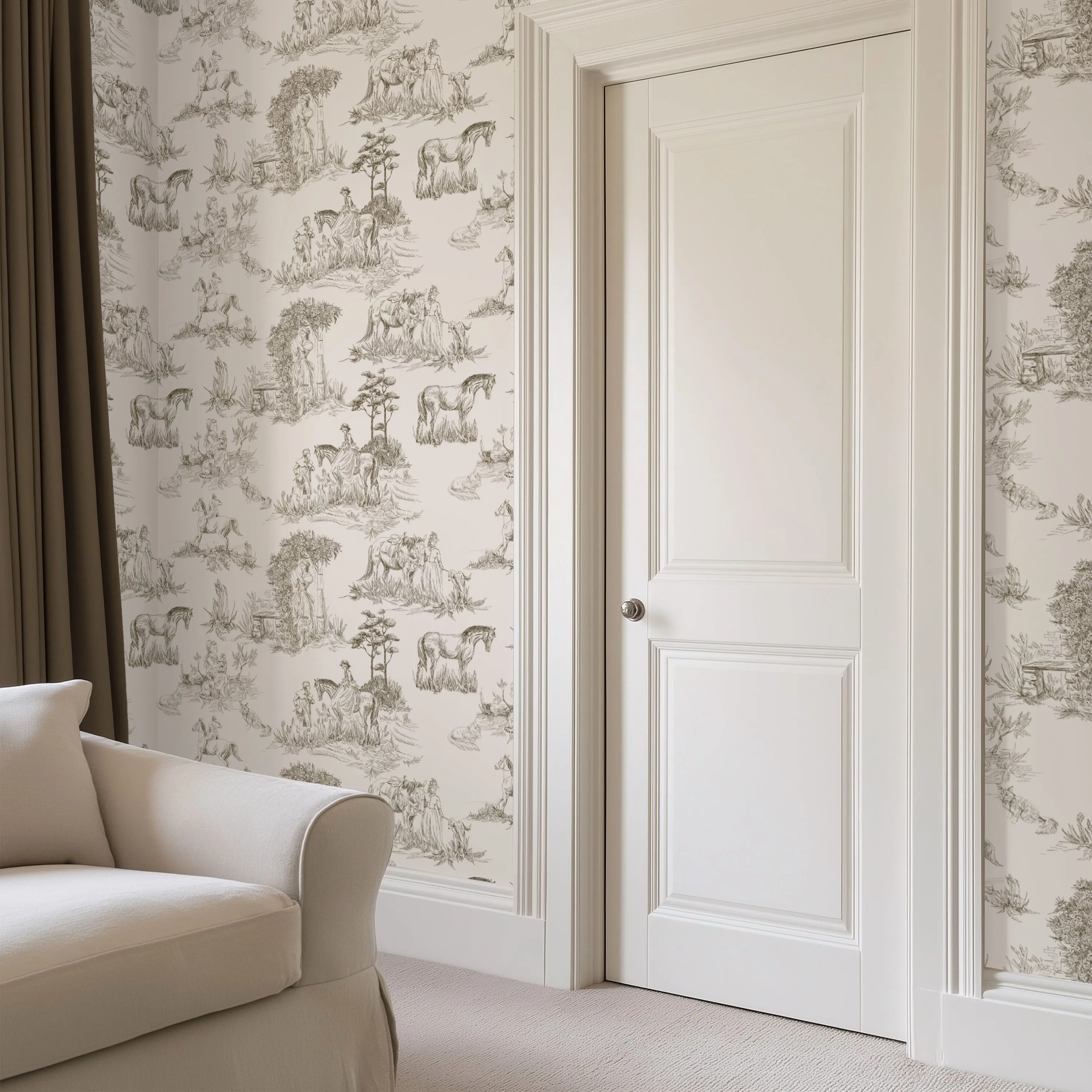 Luxury French Toile Wallpaper – Elegant Vintage Horse & Equestrian Wallcovering