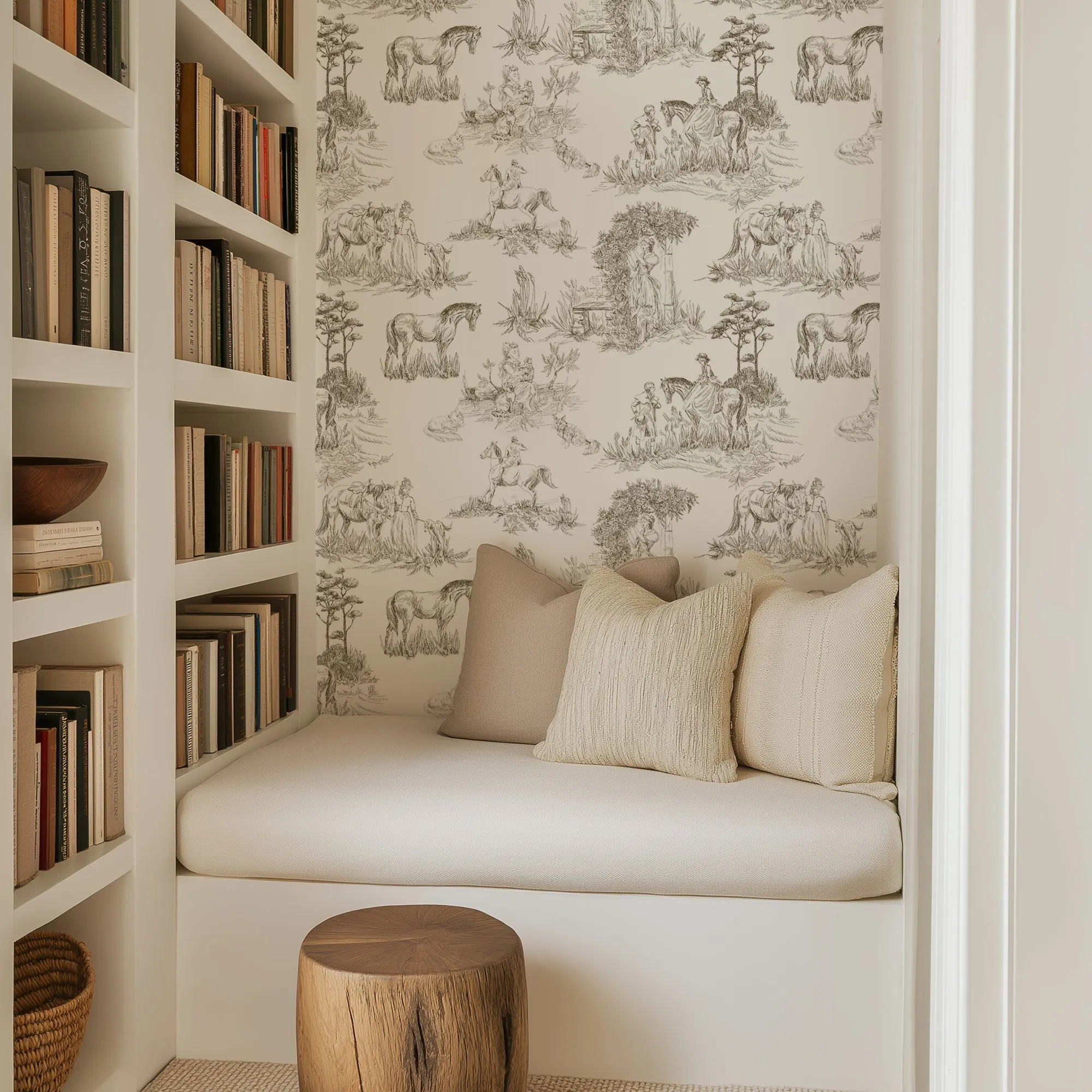 Luxury French Toile Wallpaper – Elegant Vintage Horse & Equestrian Wallcovering