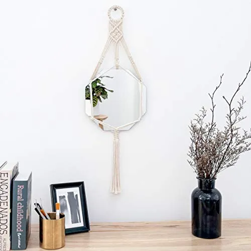MACRAMASTER Macrame Wall Hanging Mirror Boho Geometric Decorative Mirror for Apartment Livingroom Bedroom Dorm Room Entryways