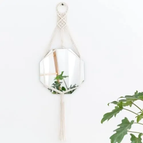 MACRAMASTER Macrame Wall Hanging Mirror Boho Geometric Decorative Mirror for Apartment Livingroom Bedroom Dorm Room Entryways