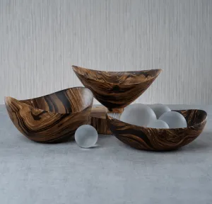 Mango Wood Marbleized Bowl - Shallow