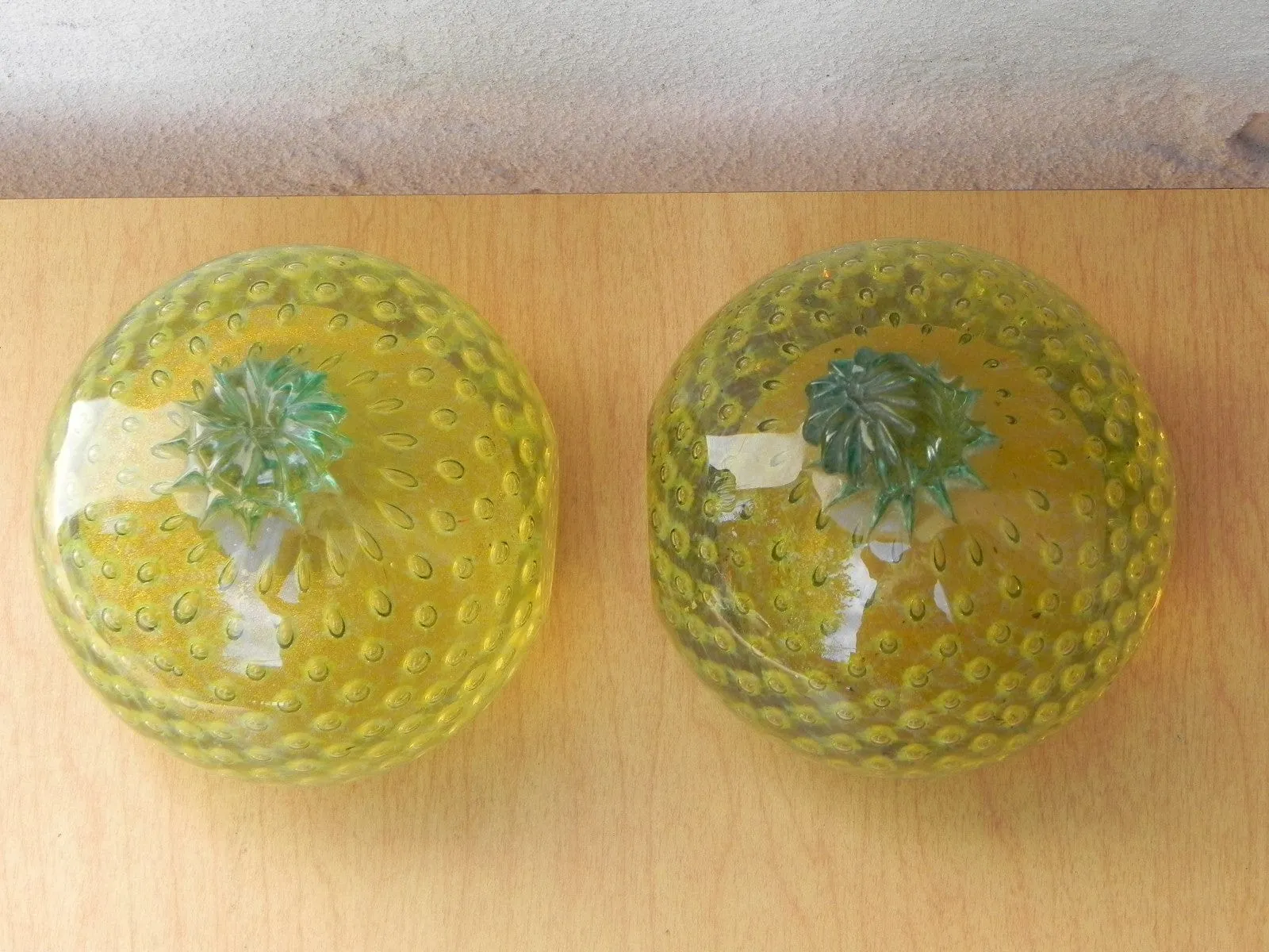 Murano Art Glass Yellow Fruit Bubble Glass Bookends