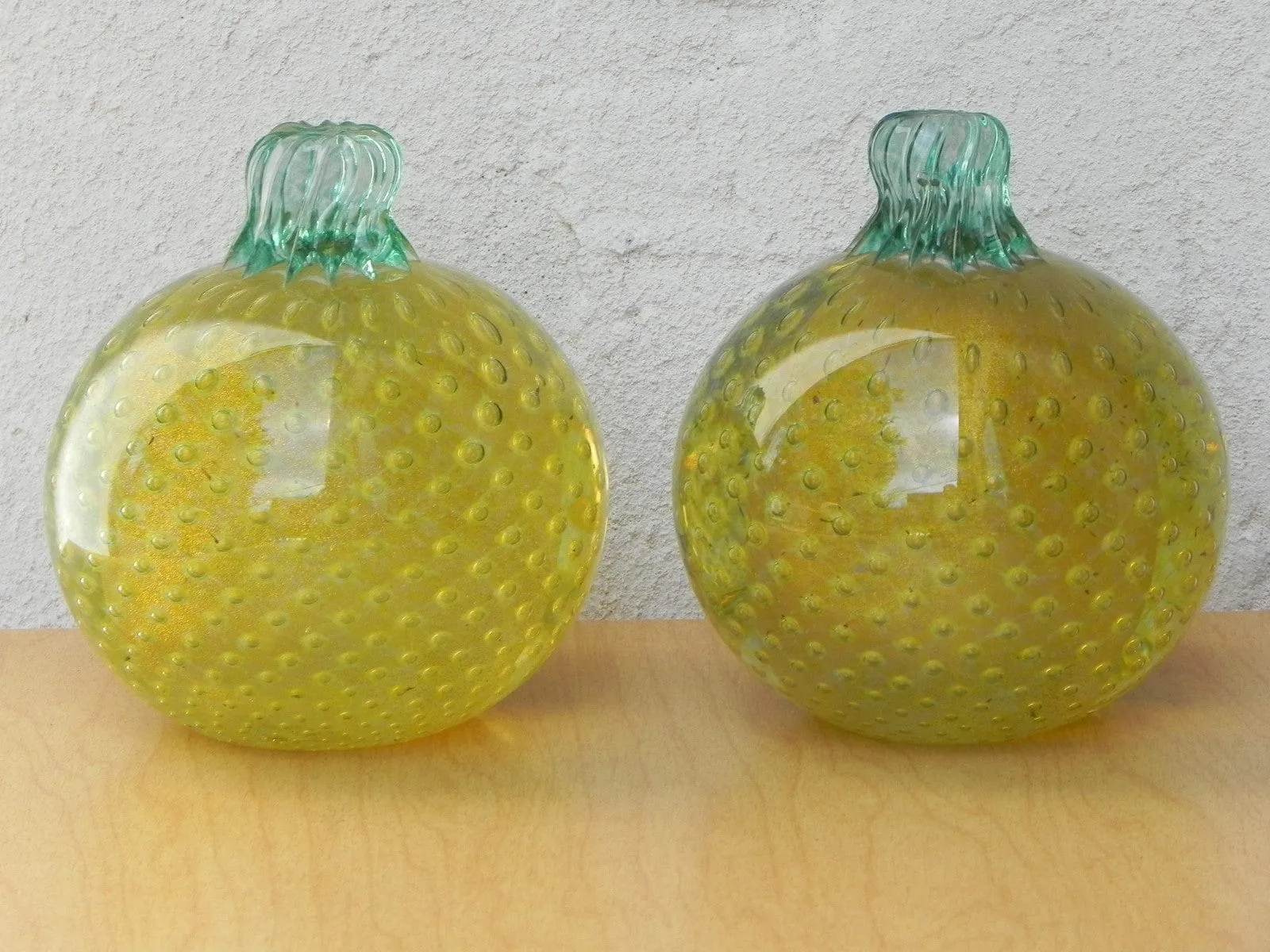 Murano Art Glass Yellow Fruit Bubble Glass Bookends