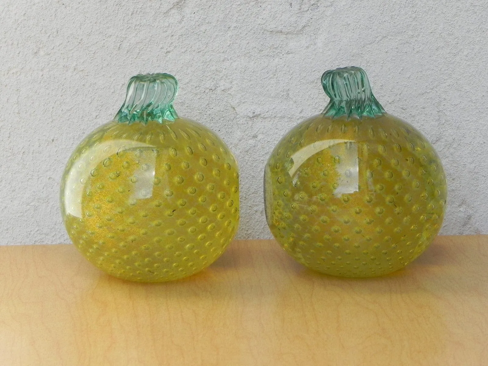 Murano Art Glass Yellow Fruit Bubble Glass Bookends
