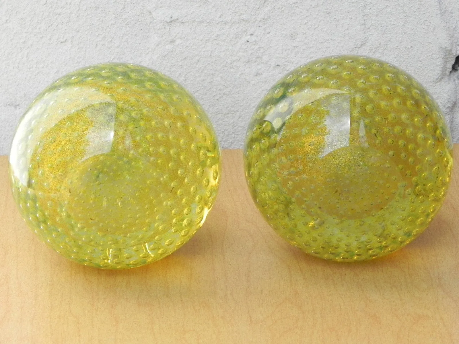 Murano Art Glass Yellow Fruit Bubble Glass Bookends