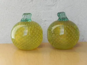Murano Art Glass Yellow Fruit Bubble Glass Bookends