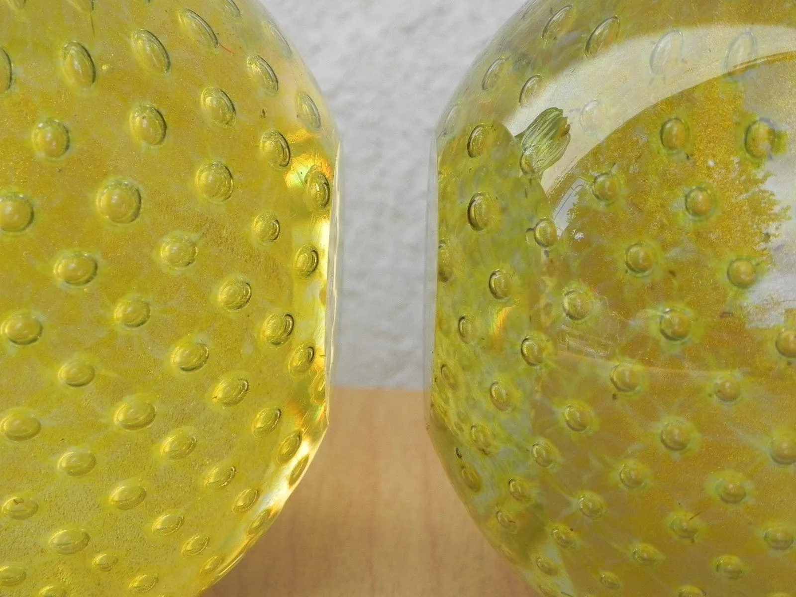 Murano Art Glass Yellow Fruit Bubble Glass Bookends