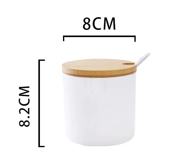 Mush Ceramic Jars Set with Bamboo Lid, Spoon and Tray|Kitchen Organizer Items and Storage | Multipurpose Condiments Container for Pickle, Sauces, Masala| 2 Pieces Kitchen Containers Set-250ml Each (2)