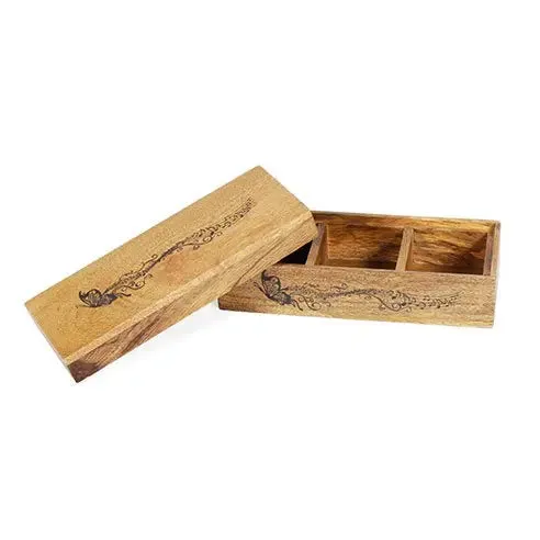 Natural Wooden Box with three compartments
