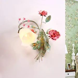Opal Glass Wall Sconce Countryside Blue Bedroom Light, Left/Right Mounting
