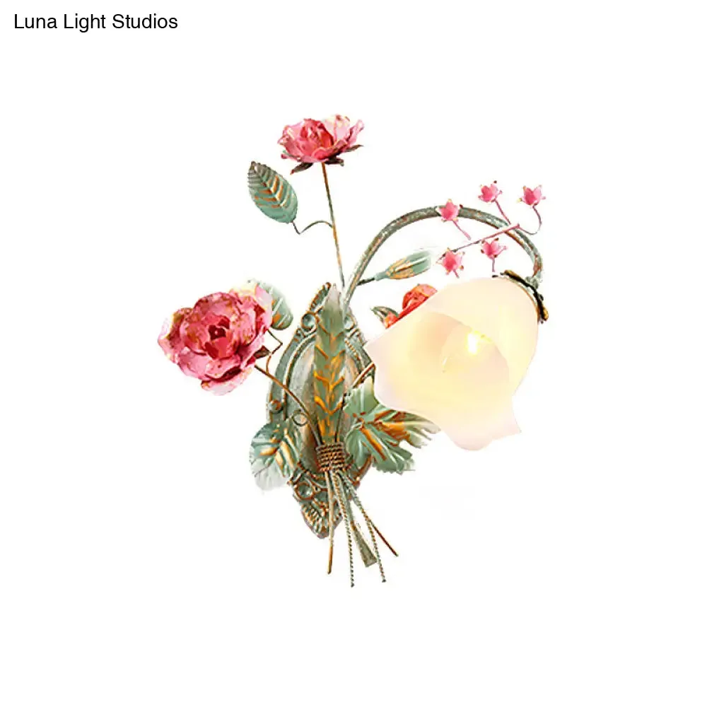 Opal Glass Wall Sconce Countryside Blue Bedroom Light, Left/Right Mounting
