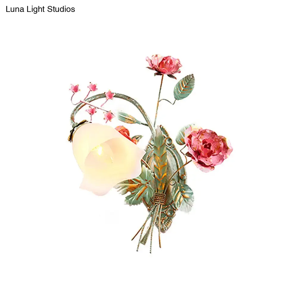 Opal Glass Wall Sconce Countryside Blue Bedroom Light, Left/Right Mounting