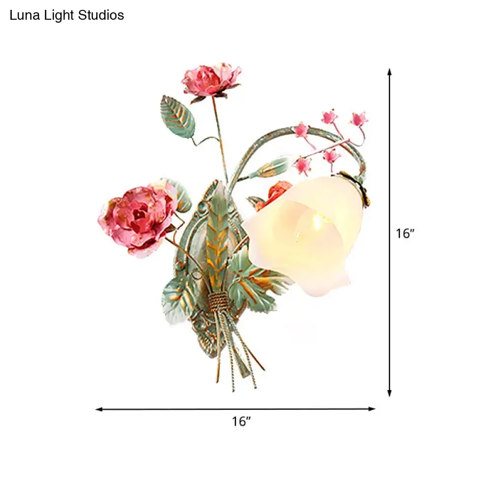Opal Glass Wall Sconce Countryside Blue Bedroom Light, Left/Right Mounting