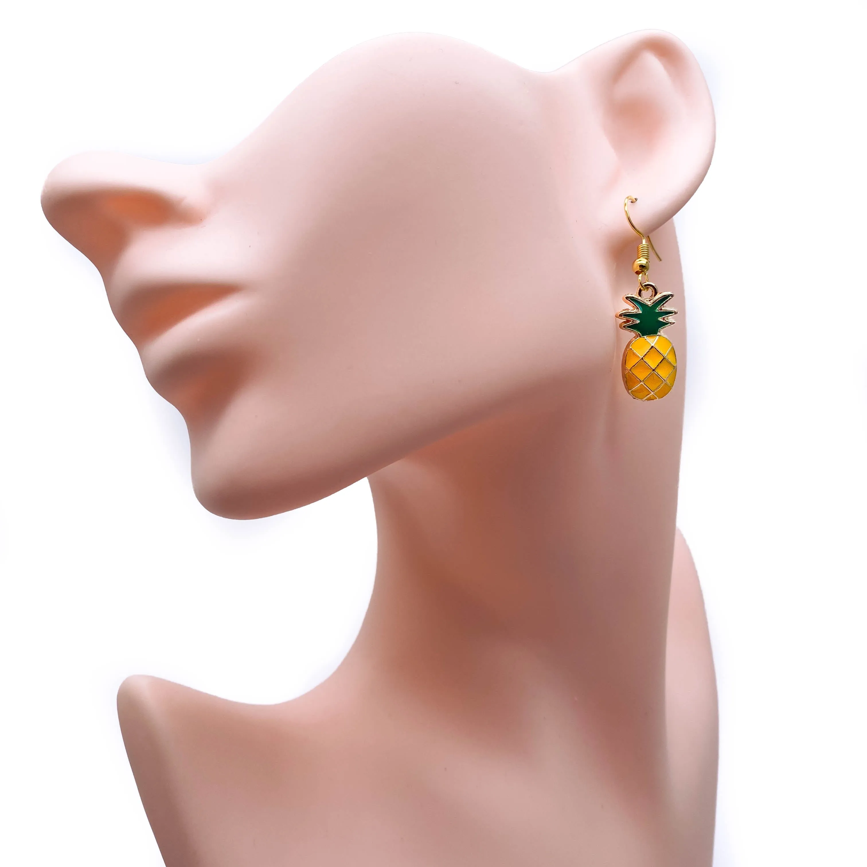 Pineapple Enamel Charm Gold Plated Earrings