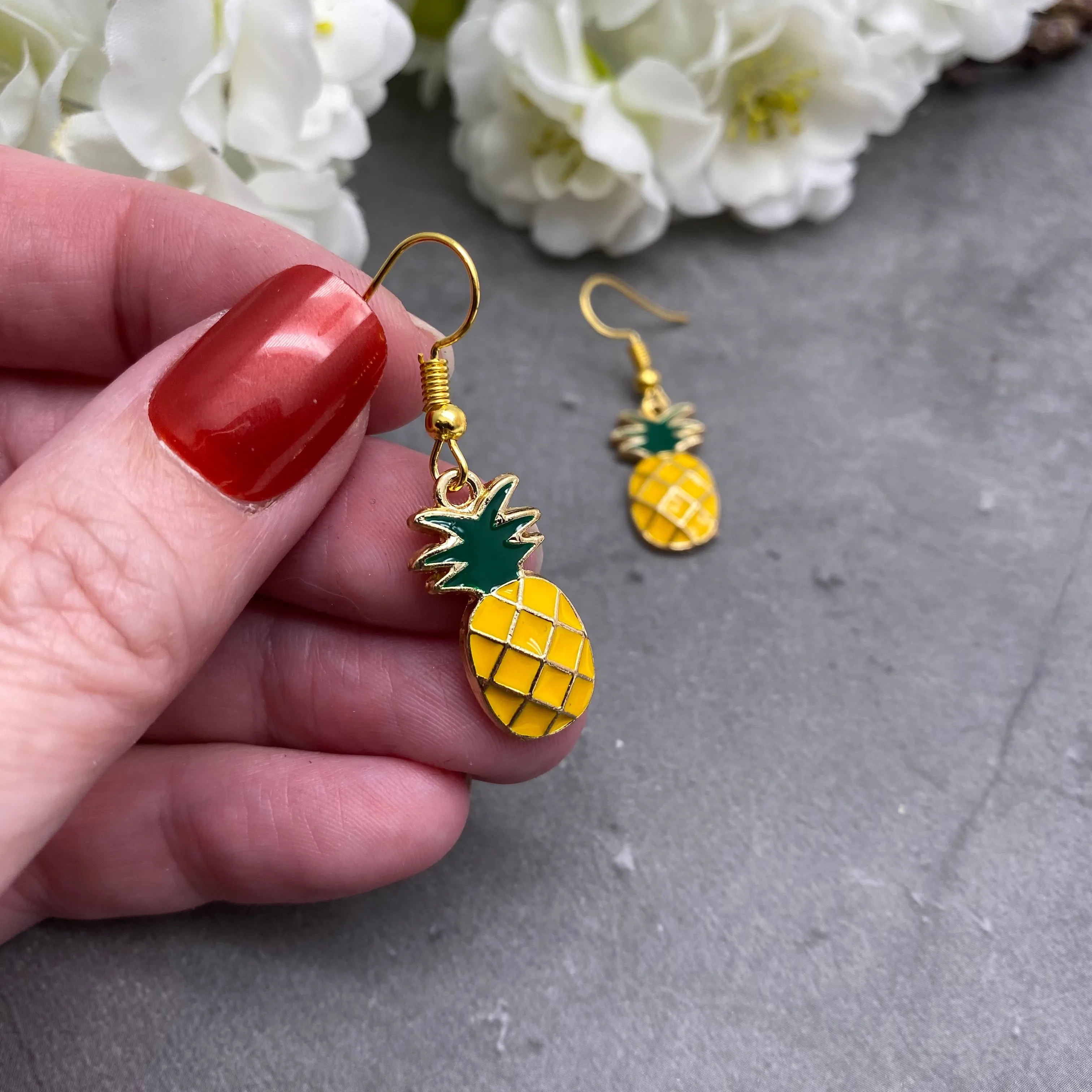 Pineapple Enamel Charm Gold Plated Earrings