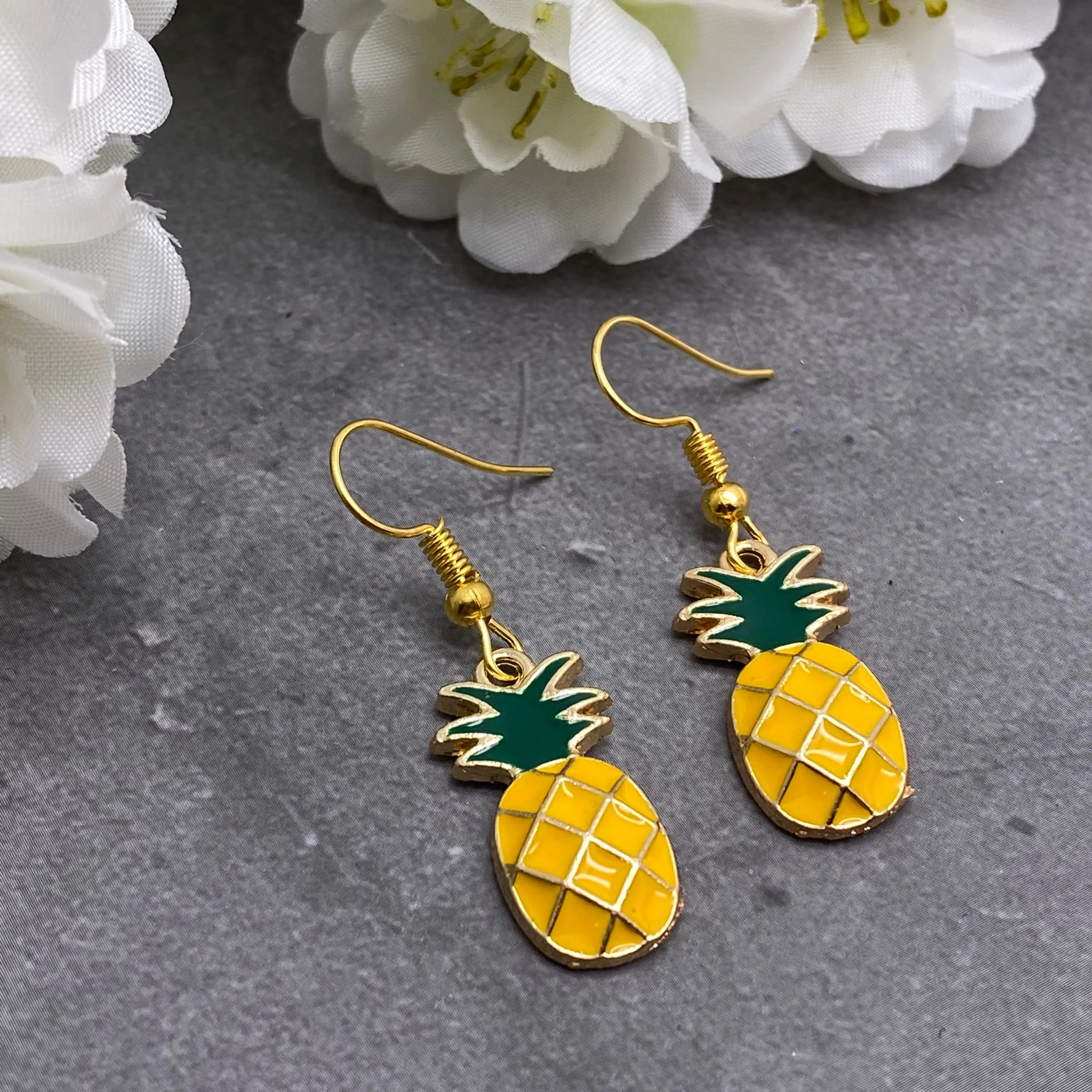 Pineapple Enamel Charm Gold Plated Earrings