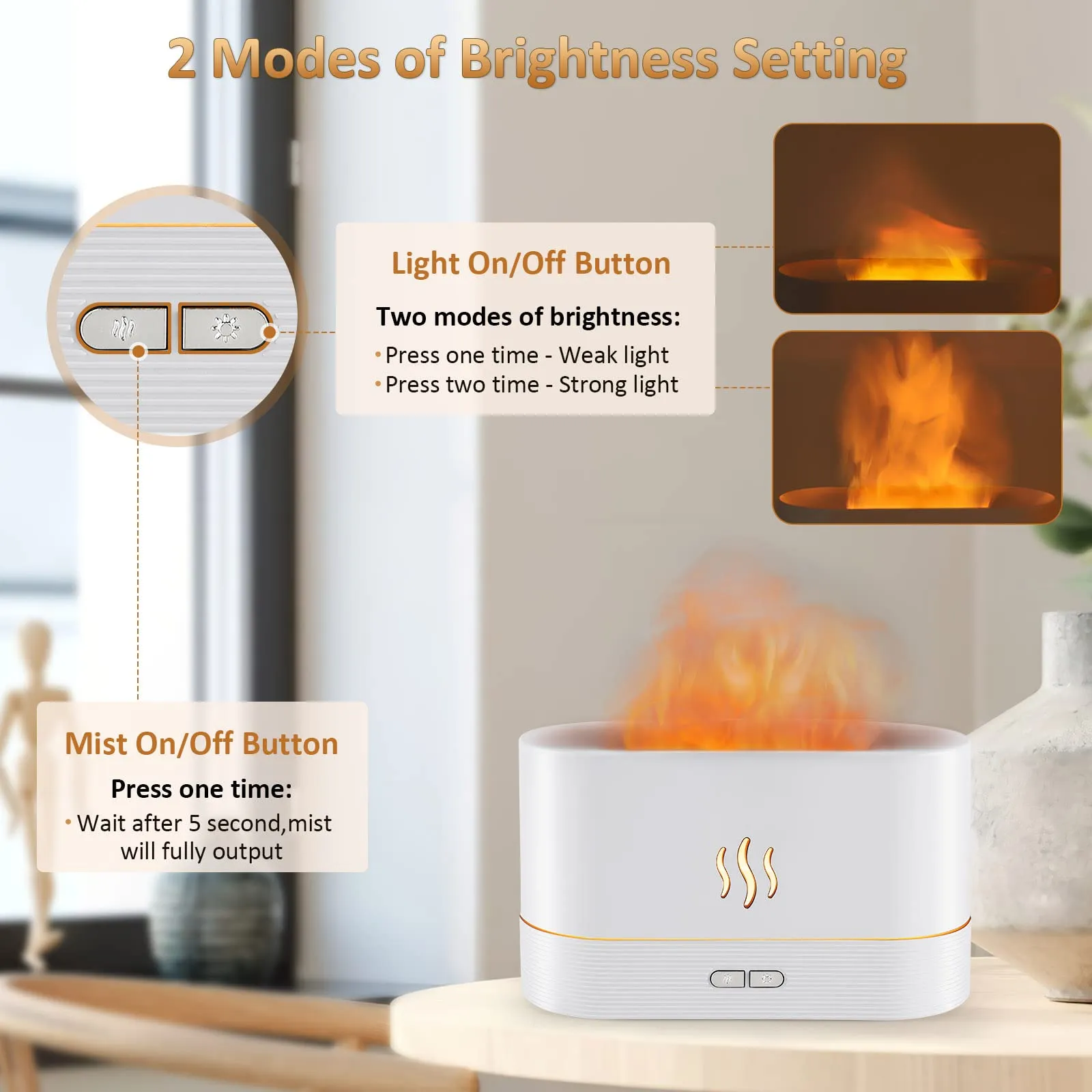 PLUWEL Plastic Flame Diffuser Humidifier-Auto Off 180Ml Essential Oil Diffuser-2 Modes Brightness Aroma Humidifier With Fire Flame Effect For Home,Office,Spa,Gym(Black)
