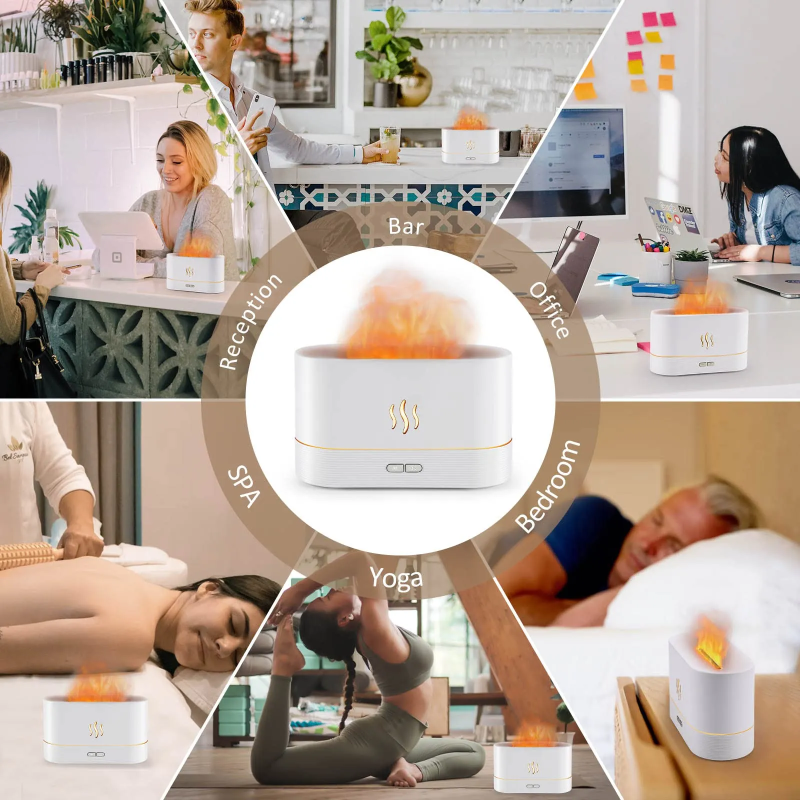 PLUWEL Plastic Flame Diffuser Humidifier-Auto Off 180Ml Essential Oil Diffuser-2 Modes Brightness Aroma Humidifier With Fire Flame Effect For Home,Office,Spa,Gym(Black)