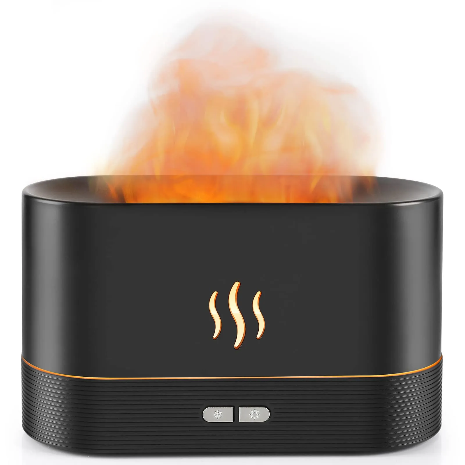 PLUWEL Plastic Flame Diffuser Humidifier-Auto Off 180Ml Essential Oil Diffuser-2 Modes Brightness Aroma Humidifier With Fire Flame Effect For Home,Office,Spa,Gym(Black)