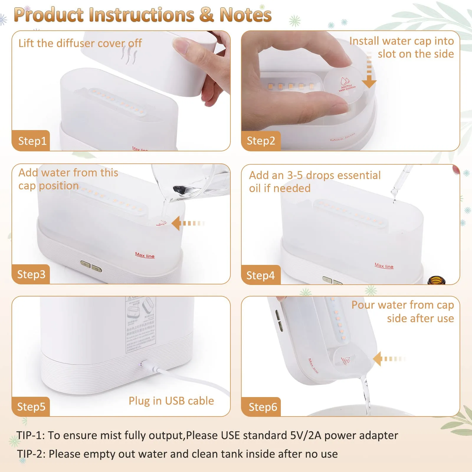 PLUWEL Plastic Flame Diffuser Humidifier-Auto Off 180Ml Essential Oil Diffuser-2 Modes Brightness Aroma Humidifier With Fire Flame Effect For Home,Office,Spa,Gym(Black)