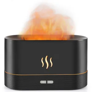 PLUWEL Plastic Flame Diffuser Humidifier-Auto Off 180Ml Essential Oil Diffuser-2 Modes Brightness Aroma Humidifier With Fire Flame Effect For Home,Office,Spa,Gym(Black)
