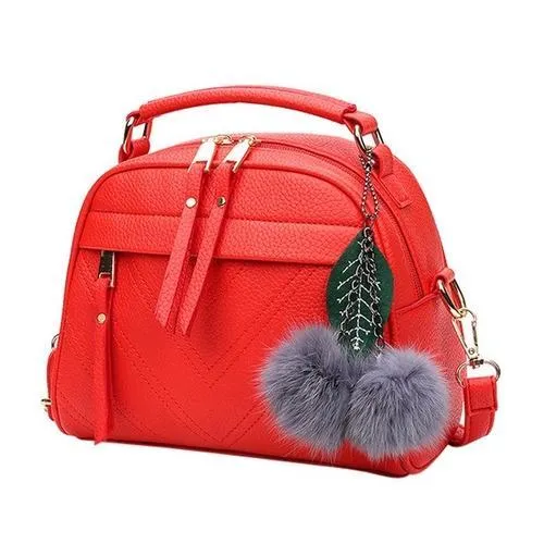 Pom Pom PU Leather Satchel