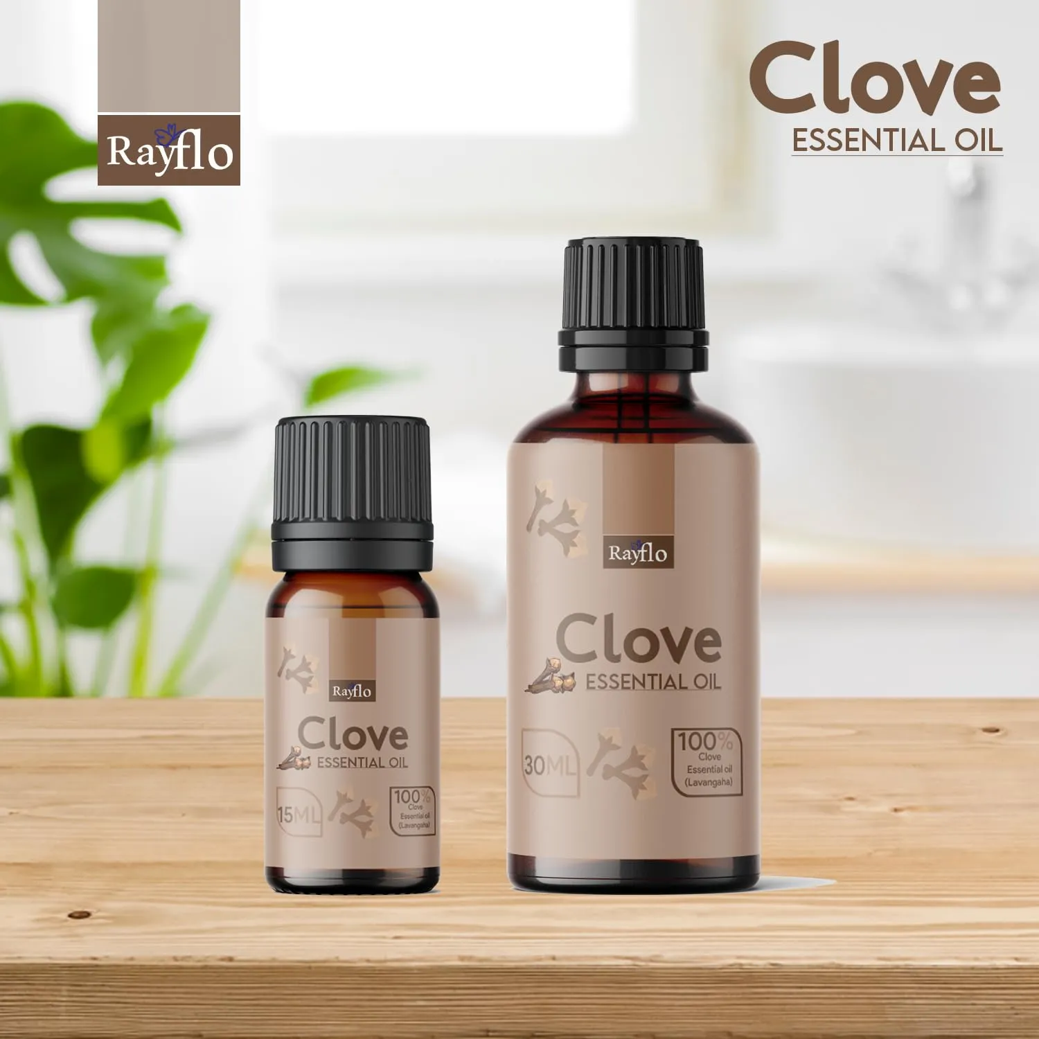 Rayflo Clove Essential Oil 15 ml for Teeth & Gum Care, Skin Care, Hair Care and Diffuser - Undiluted, Pure & Natural with Glass Dropper. (15 ml (pack of 1)