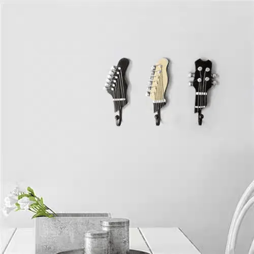Retro Guitar Heads Clothes Hat Hooks Hangers Wall Mounted Set of 3