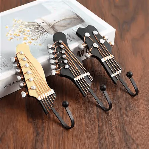 Retro Guitar Heads Clothes Hat Hooks Hangers Wall Mounted Set of 3