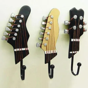 Retro Guitar Heads Clothes Hat Hooks Hangers Wall Mounted Set of 3