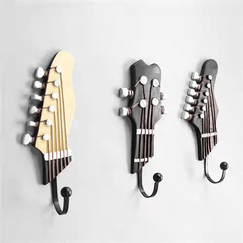 Retro Guitar Heads Clothes Hat Hooks Hangers Wall Mounted Set of 3