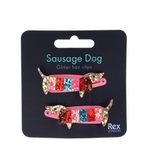 Rex London Sausage Dogs Glitter Clips