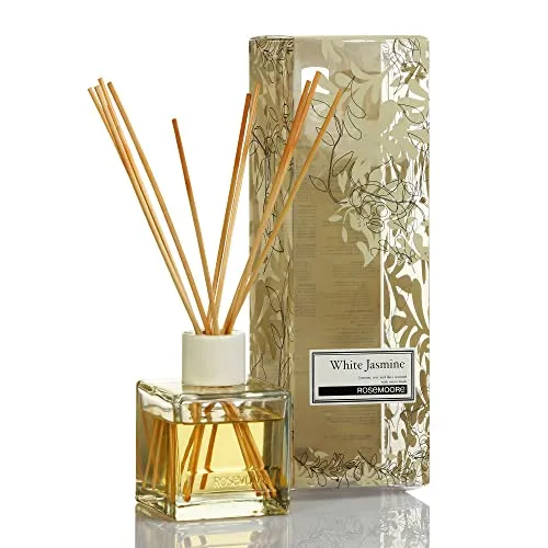 Rosemoore White Jasmine 200 ml Reed Diffuser Set | Free 10 Reed Sticks | Home Fragrance | Improves Mood and Relieves The Mind | Distinctive Fragrance for Home, Office, Washroom & Spa
