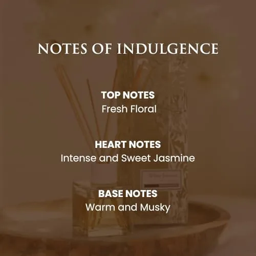 Rosemoore White Jasmine 200 ml Reed Diffuser Set | Free 10 Reed Sticks | Home Fragrance | Improves Mood and Relieves The Mind | Distinctive Fragrance for Home, Office, Washroom & Spa